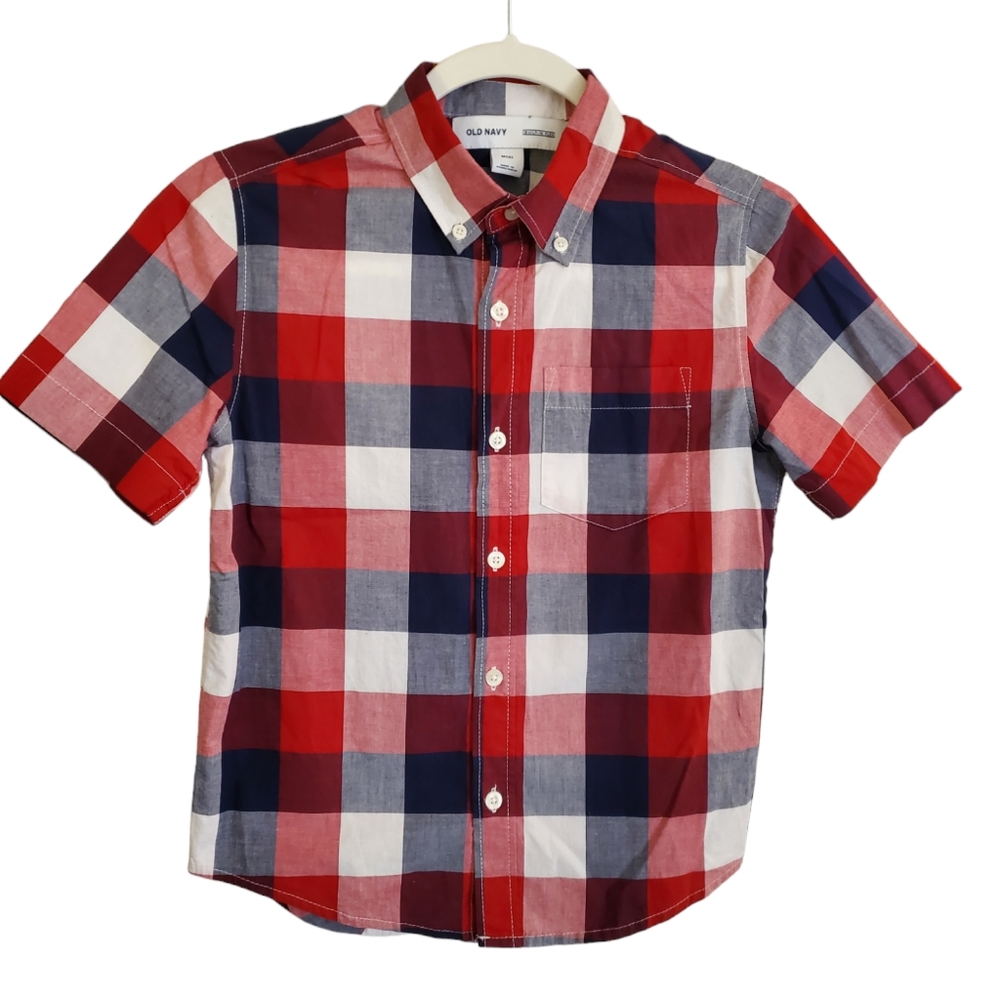 Old Navy Boy's Button Down Plaid Short Sleeve Shirt.